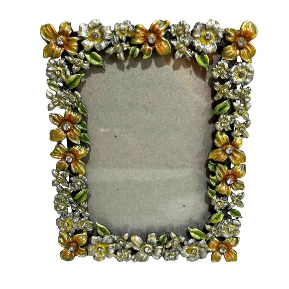 Vintage | Accents | Romantic Floral Enamel Photo Picture Frame Yellow ...